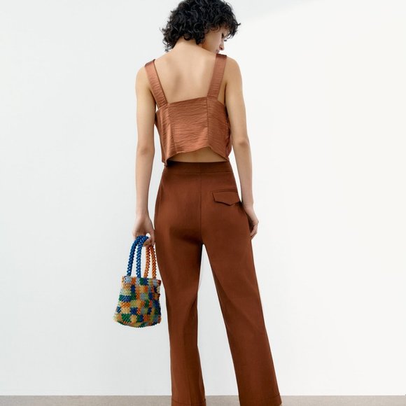 NWT Zara Brown Draped Satin Effect Top - Picture 6 of 15